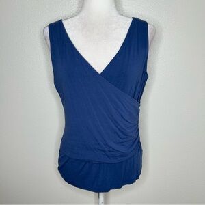 CAbi Womens Blue V-Neck Sleeveless V-Neck Faux Wrap Top Style 502 Size L